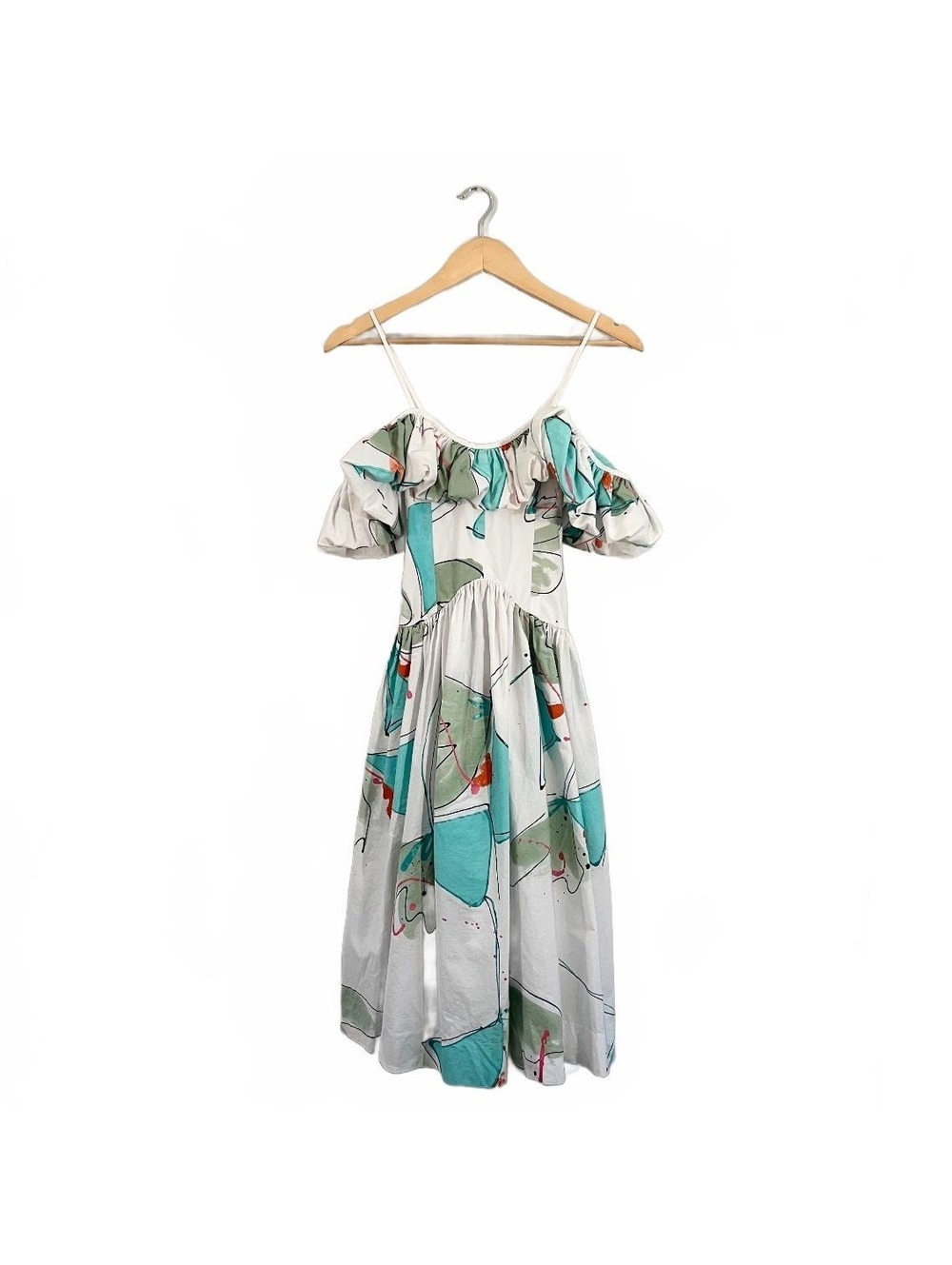 Vintage 80’s Lillie Rubin Abstract Paint Design Off Shoulder Flare Dress